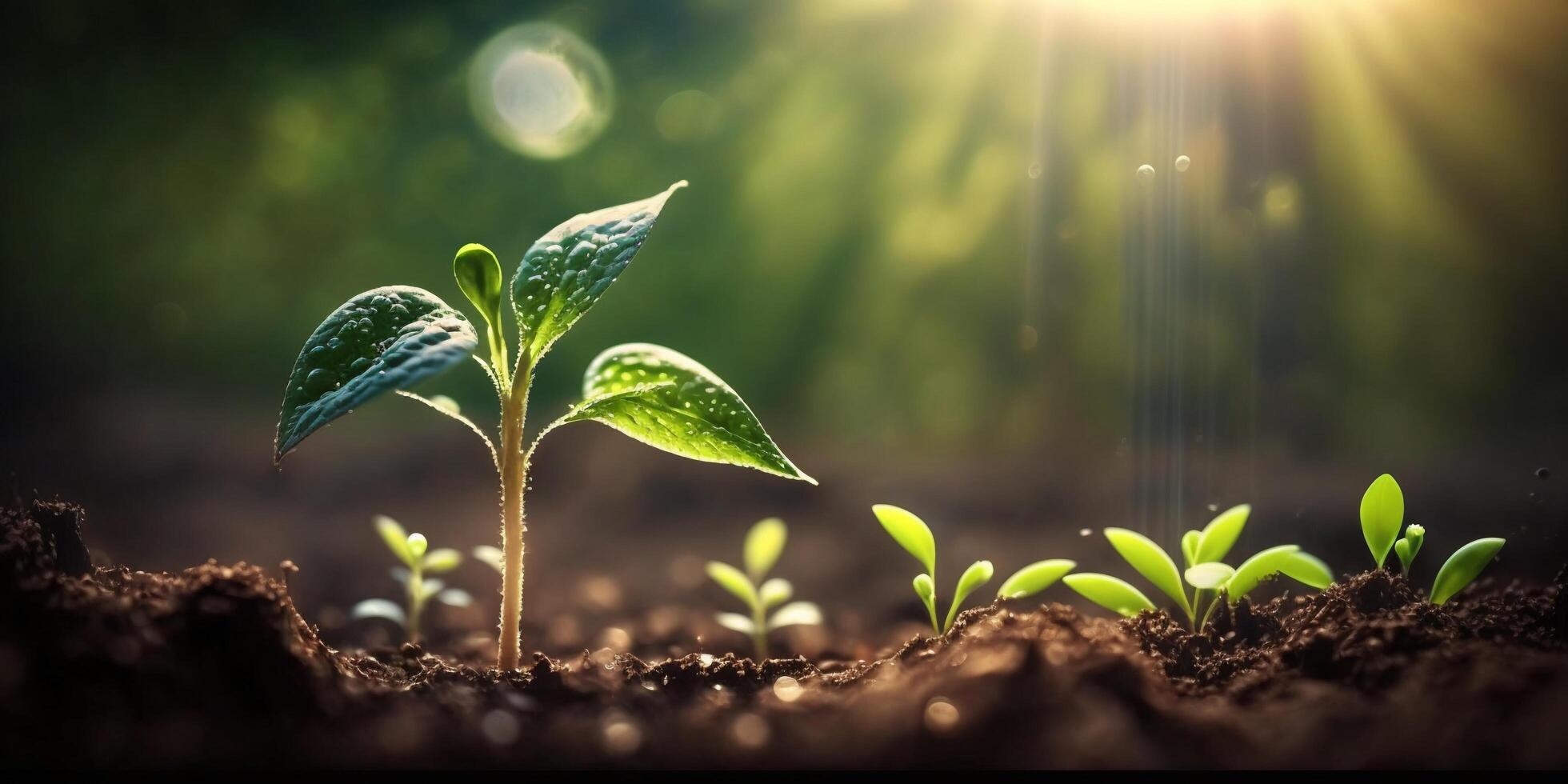 The young plants is growing with . photo