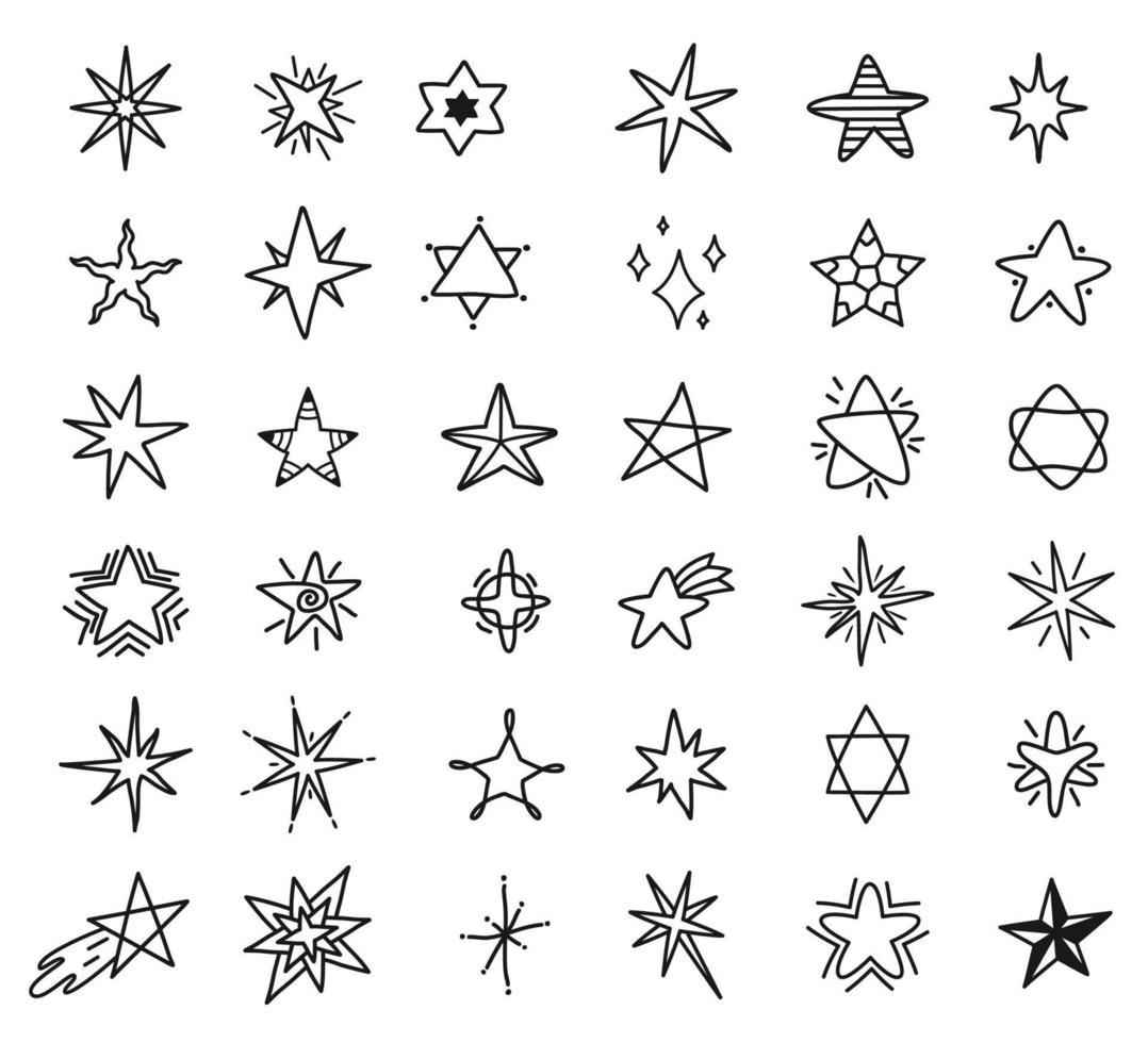 Hand drawn stars doodle, cute star sketch drawing. Shooting stars and ...