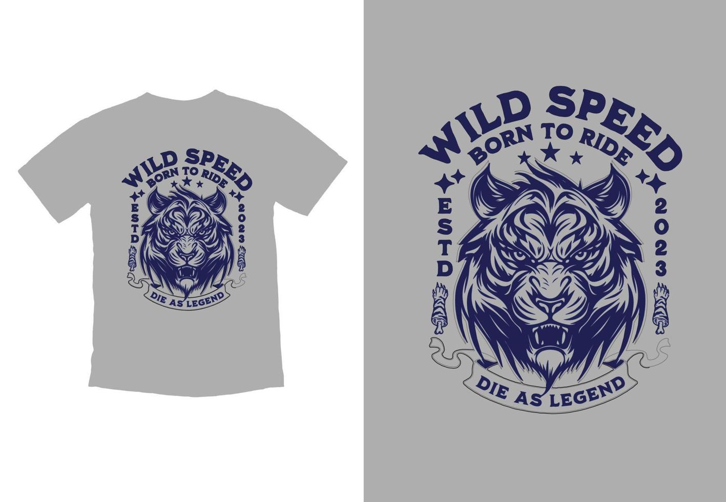 T-shirt print design with tiger head and lettering Wild and free vector