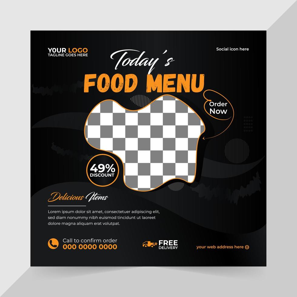 Editable food menu restaurant business marketing social media post and Digital marketing promotion ads sales and discount web banner vector template design