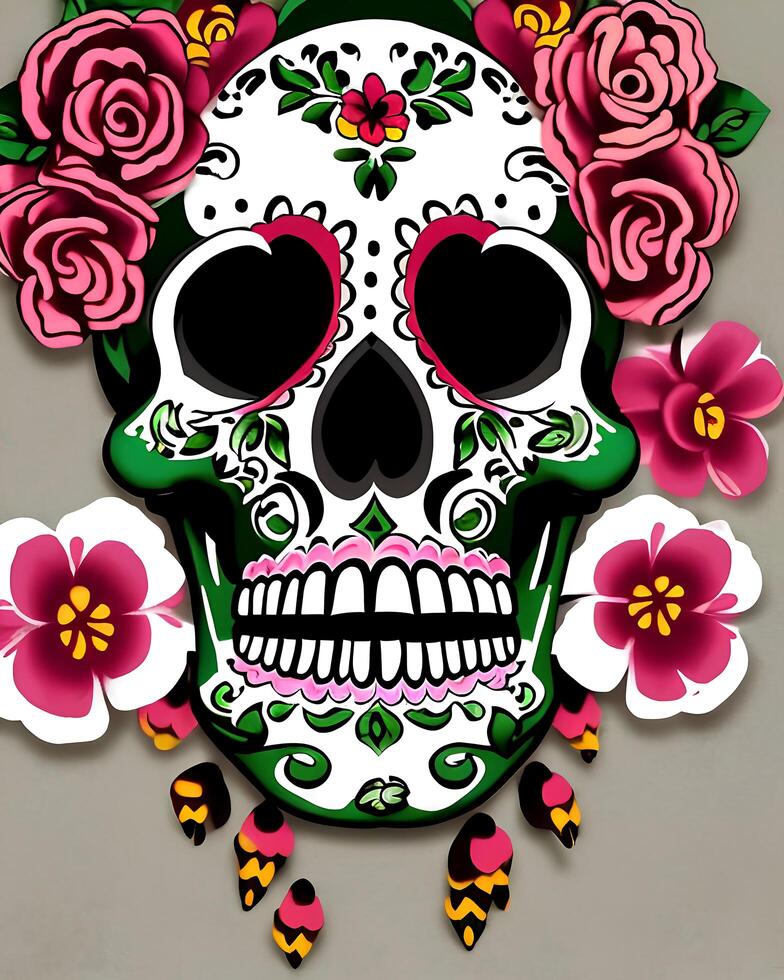 A sugar skull with roses photo