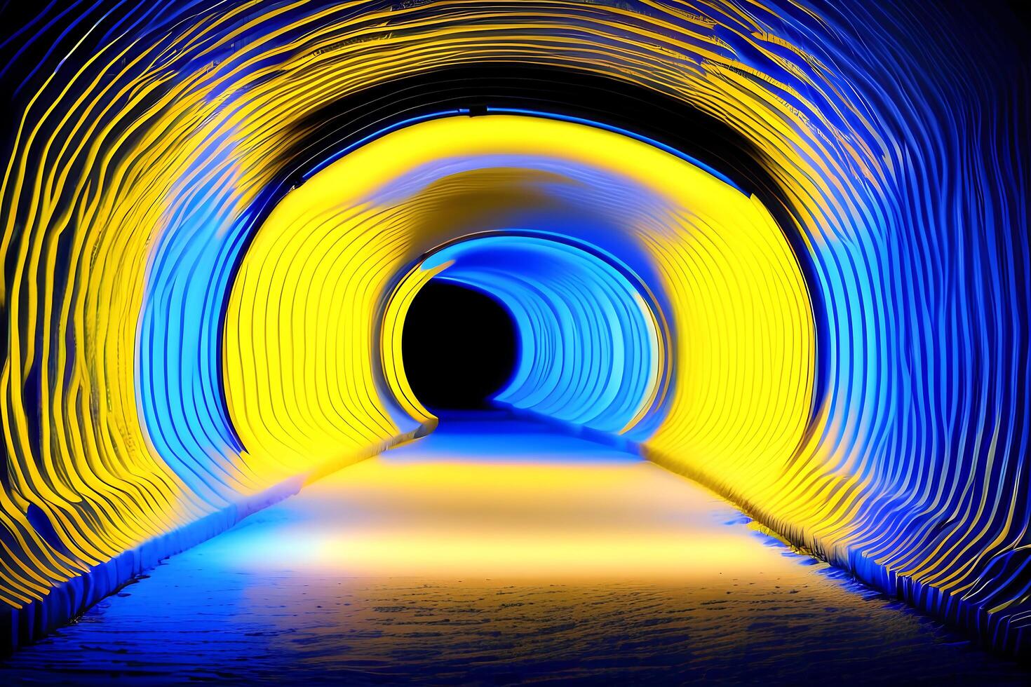 A tunnel that has a blue light on it photo
