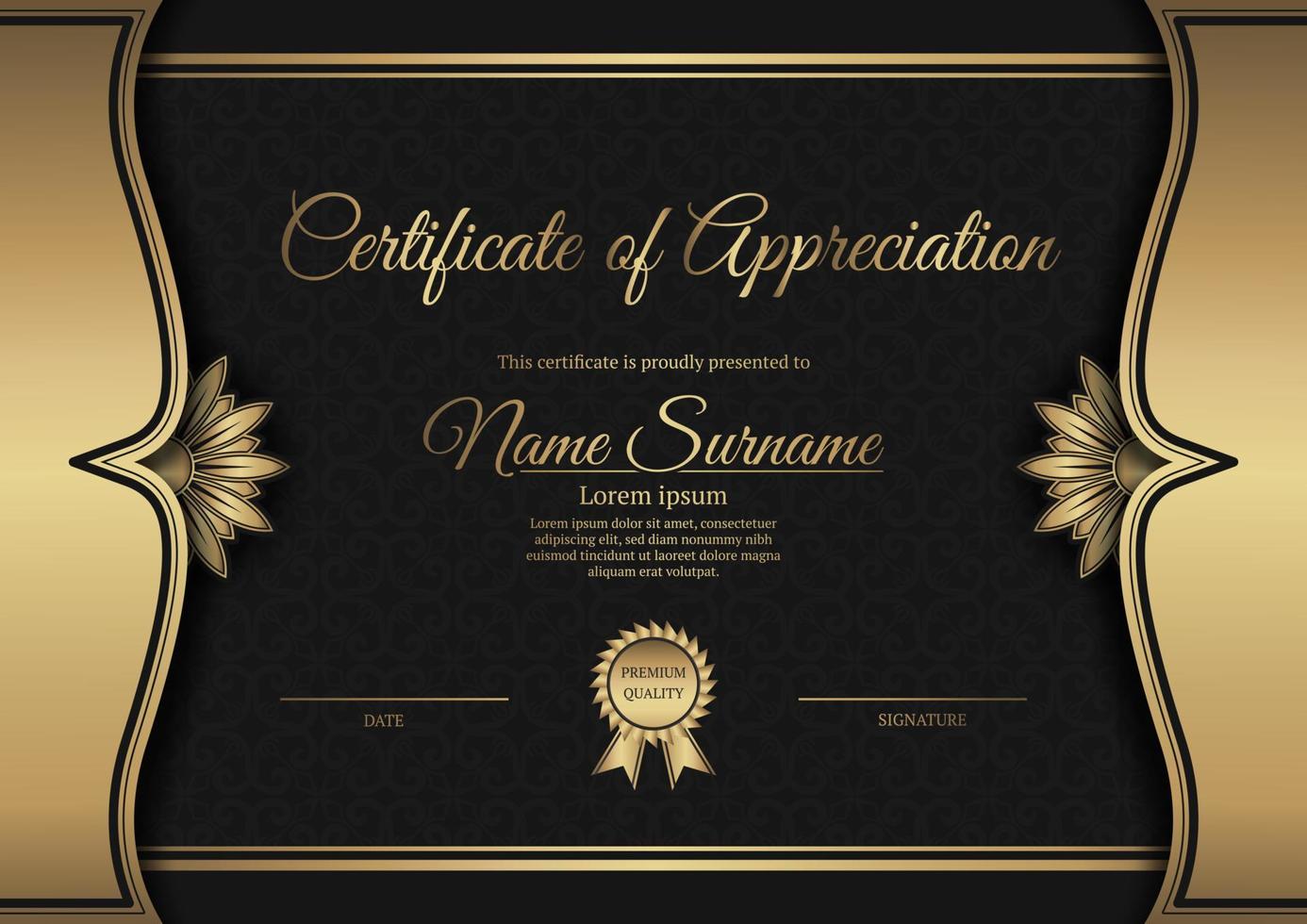 certificate template, with gold border vector