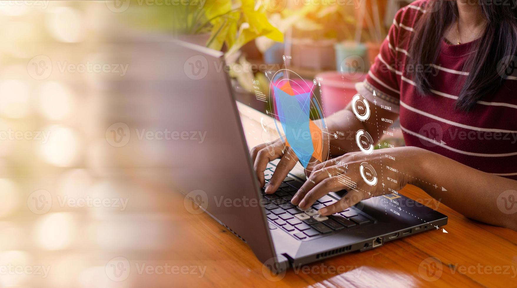 Human hand working on computer. business concept and communication technology photo