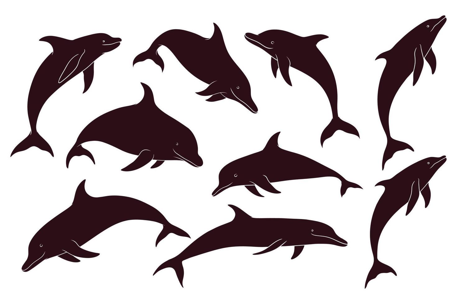 mano empates silueta de delfines vector ilustración