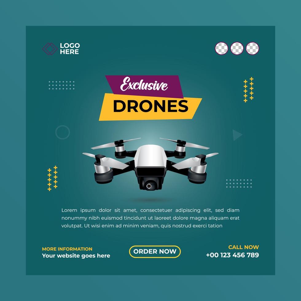 Exclusive Drone- social media post template. Suitable for social media posts and web or internet ads. Vector illustration with Photo College.
