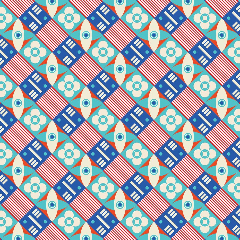 Colorful neo geometric pattern. Neo Geometric Seamless Period. Grid with color geometrical shapes. Modern abstract background vector