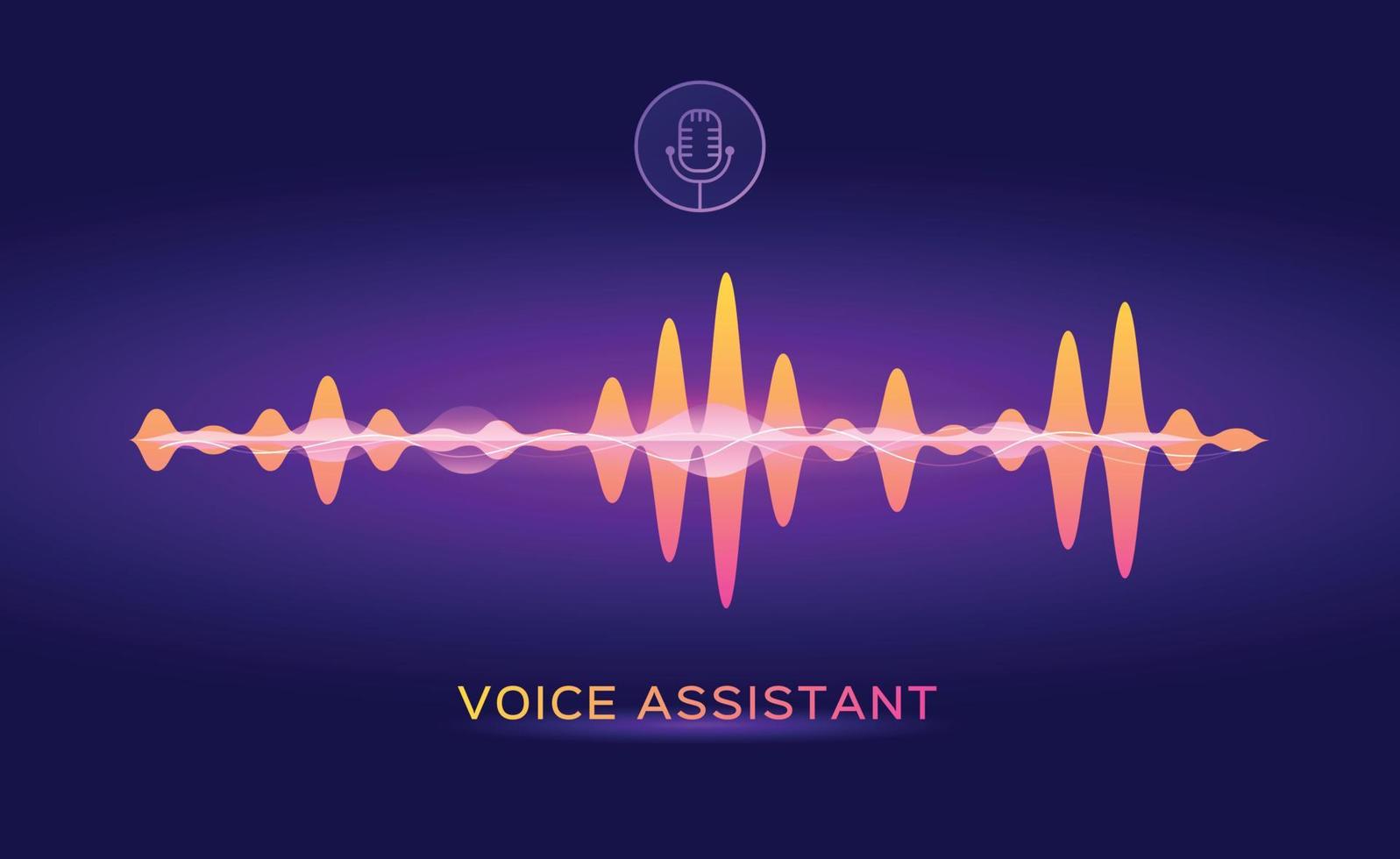 Personal voice assistant, sound recognition artificial intelligence. Microphone logo with speech soundwave virtualization vector concept
