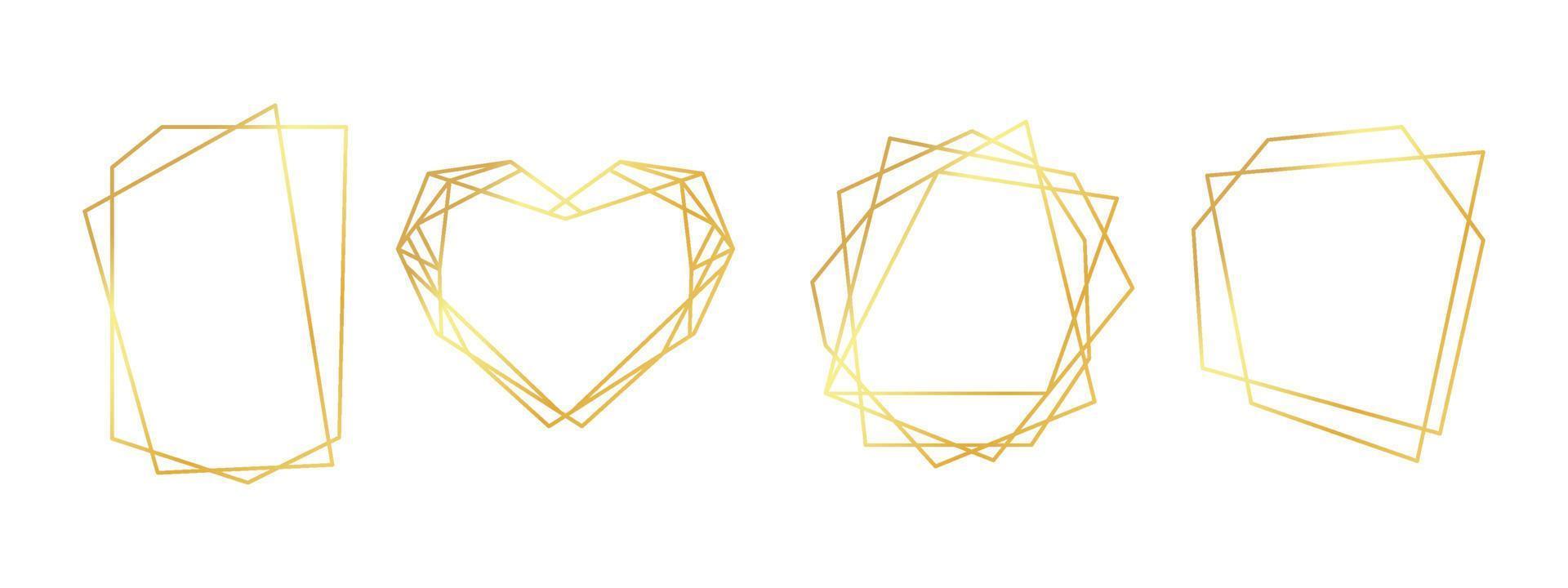 Golden polygonal borders. Geometric wedding frames isolated on white background vector