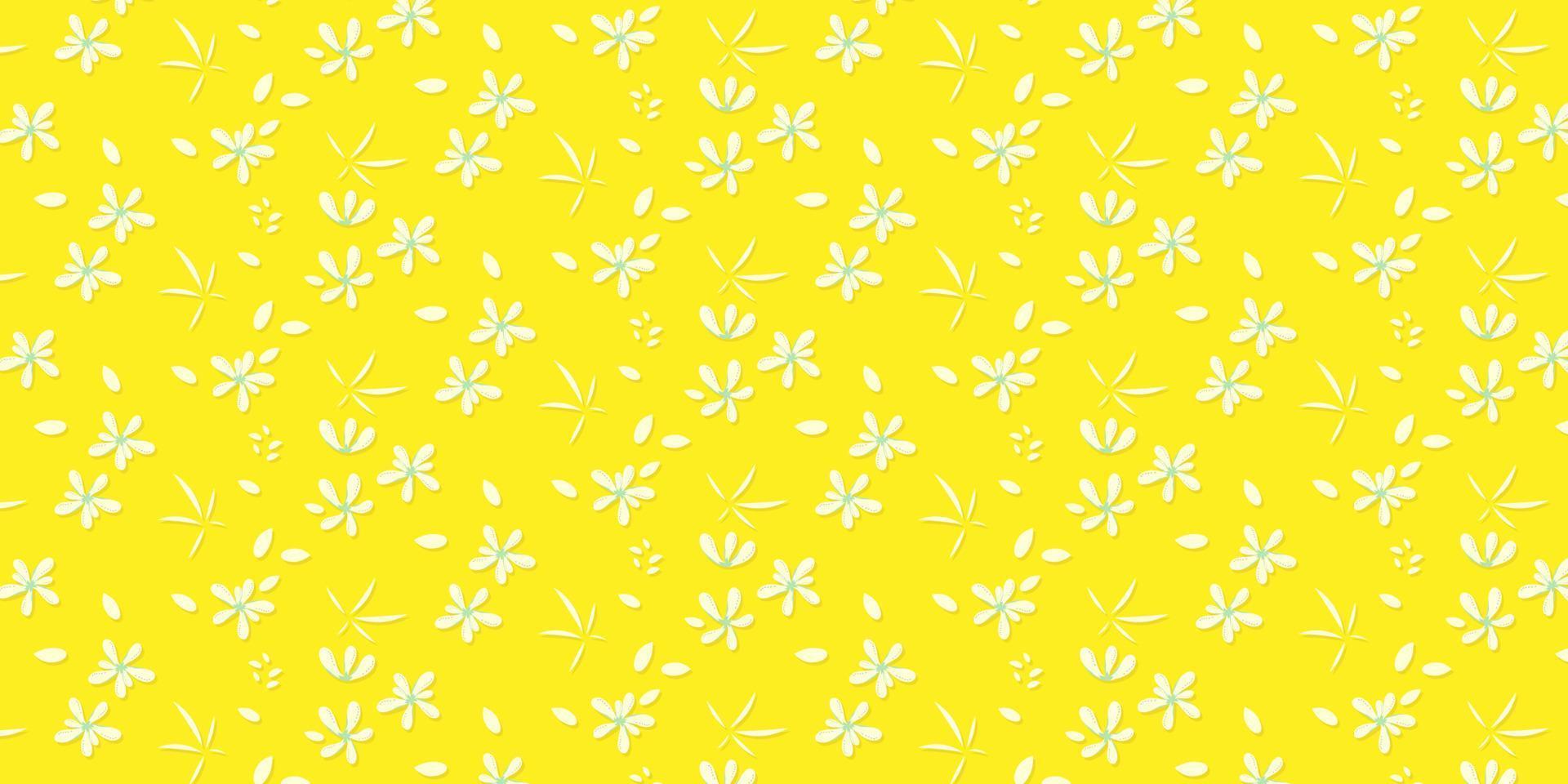 Falling daisy flower abstract pattern. Scattered flat flower illustration on yellow background. High contrast color. Find fill pattern on swatches vector