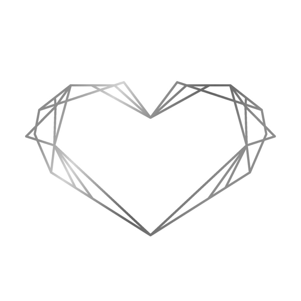 Silver polygonal geometric heart. Luxury outline border for decoration valentine's day, wedding invitations and greeting cards. vector