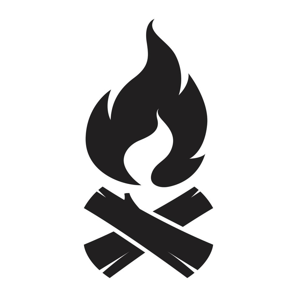 Vector black and white cartoon illustration of burning fire with wood.