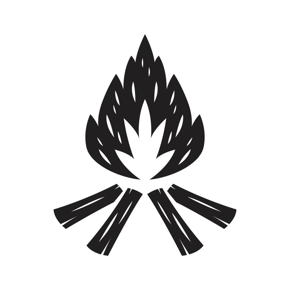 Vector black and white cartoon illustration of burning fire with wood.