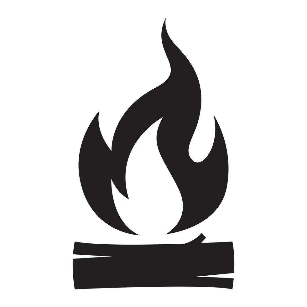 Vector black and white cartoon illustration of burning fire with wood.