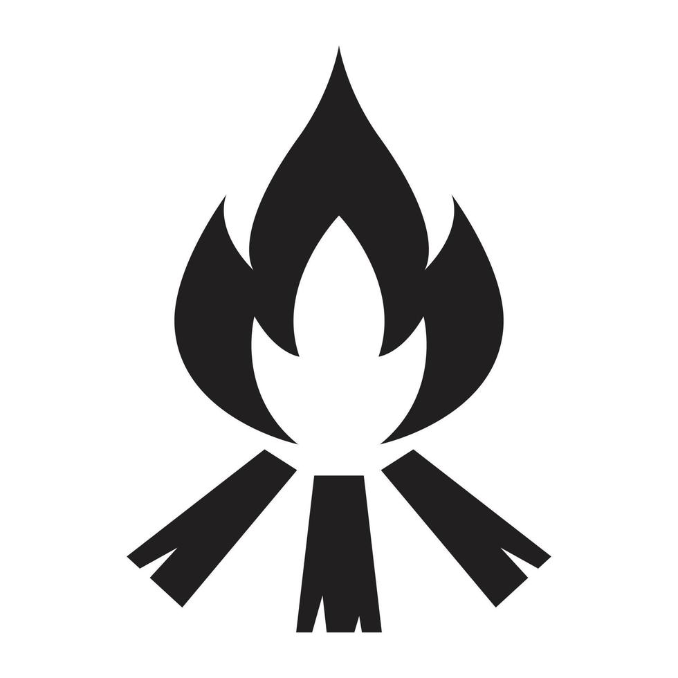 Vector black and white cartoon illustration of burning fire with wood.