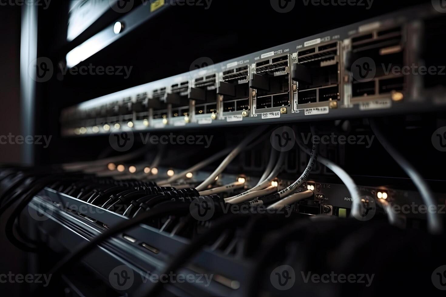 Network cables connected into switches. photo