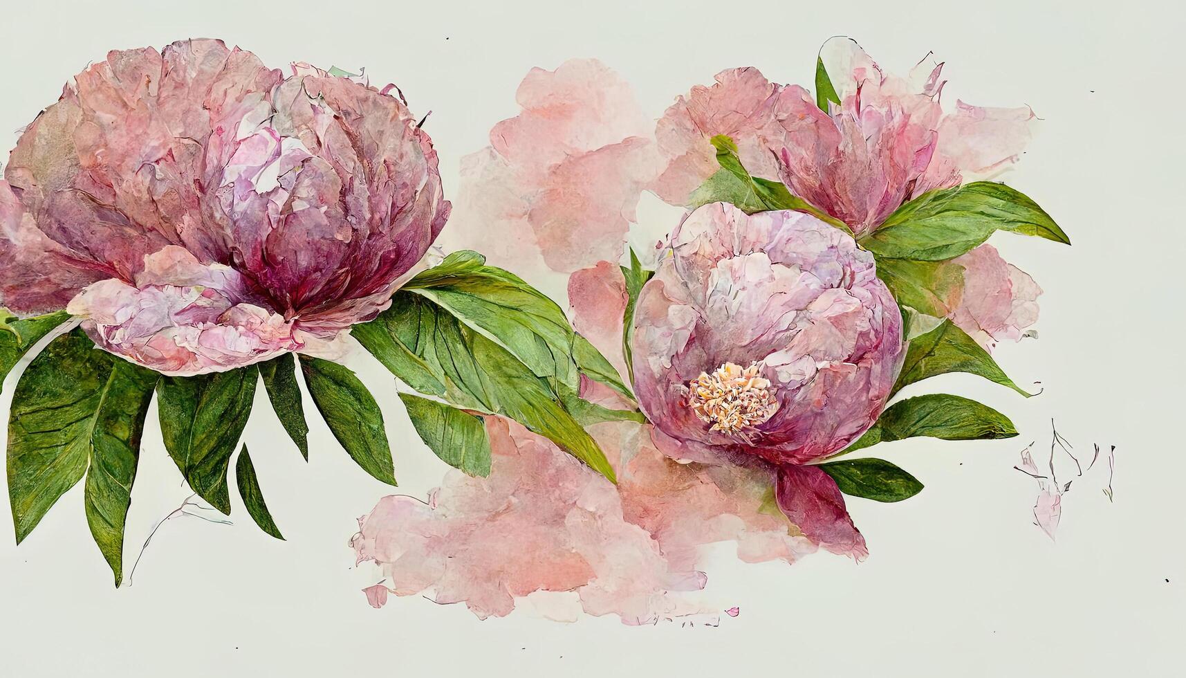 Awesome Watercolor flowers clipart, Pink peony, rose flower, hydrangea and eucalyptus leaves. photo