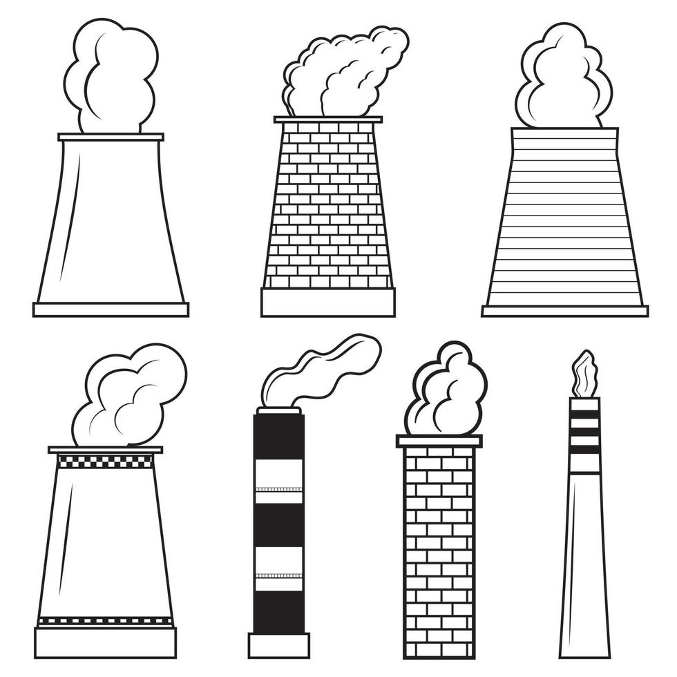 Vector isolated icon of exhaust pipes with smoke in a factory or plant. The concept of environmental pollution and harm to ecology.