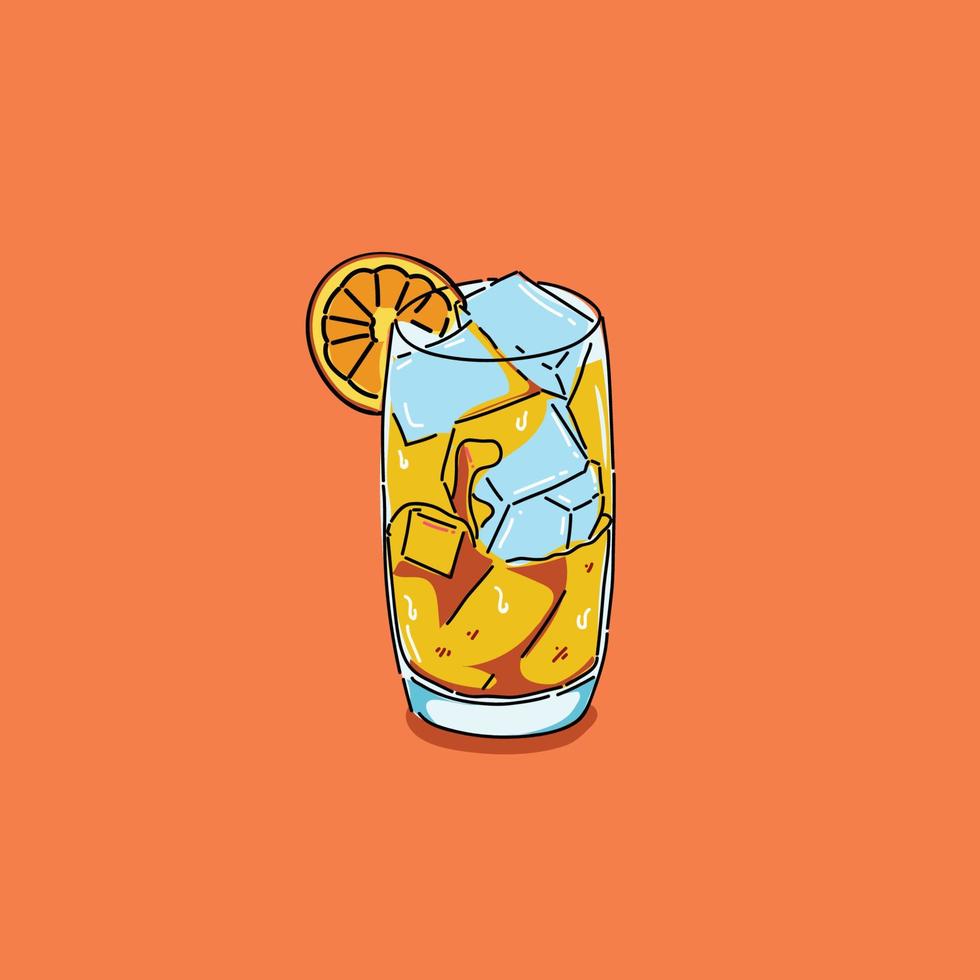 orange juice with ice in the white glass cup illustration design vector