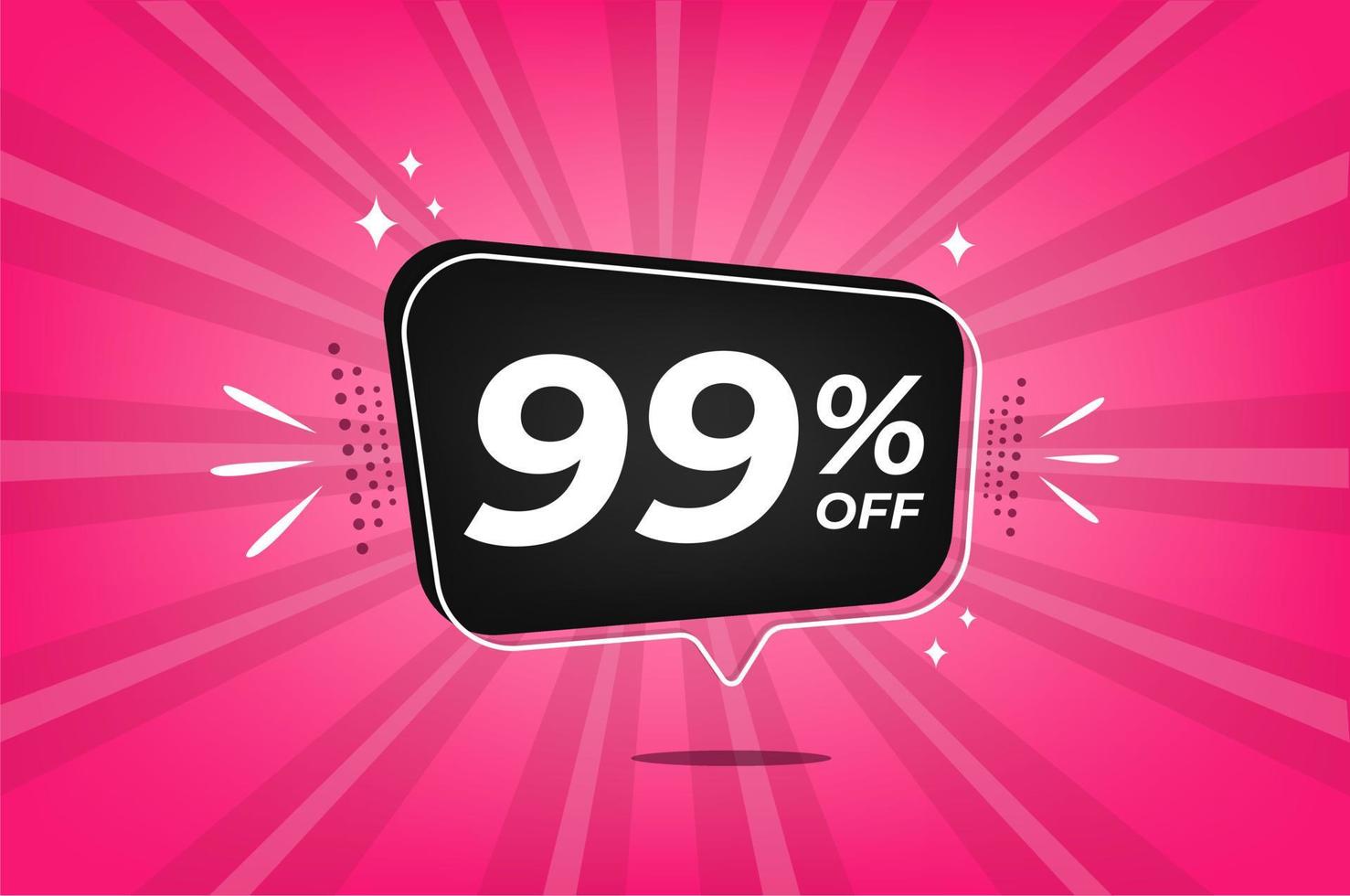 99 percent discount. Pink banner with floating balloon for promotions and offers. vector