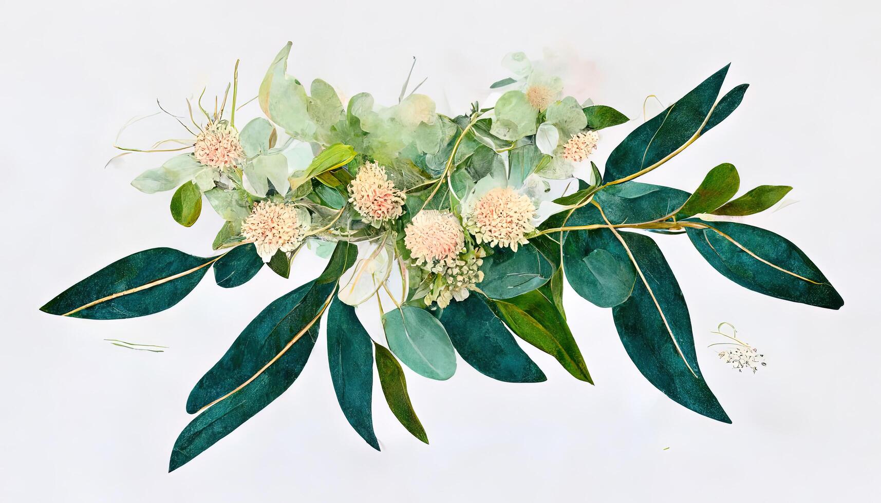 Foliage bouquet for wedding, stationery, invitations, cards. Illustration isolated on white background. photo