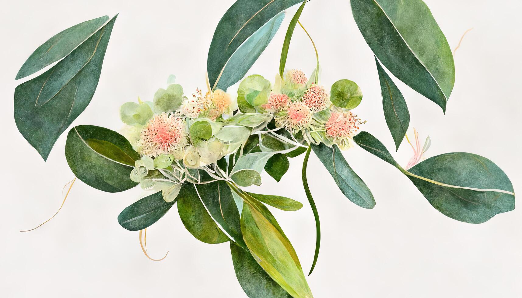 Foliage bouquet for wedding, Illustration isolated on white background. photo