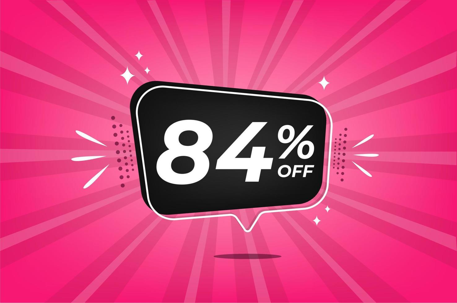 84 percent discount. Pink banner with floating balloon for promotions and offers. vector