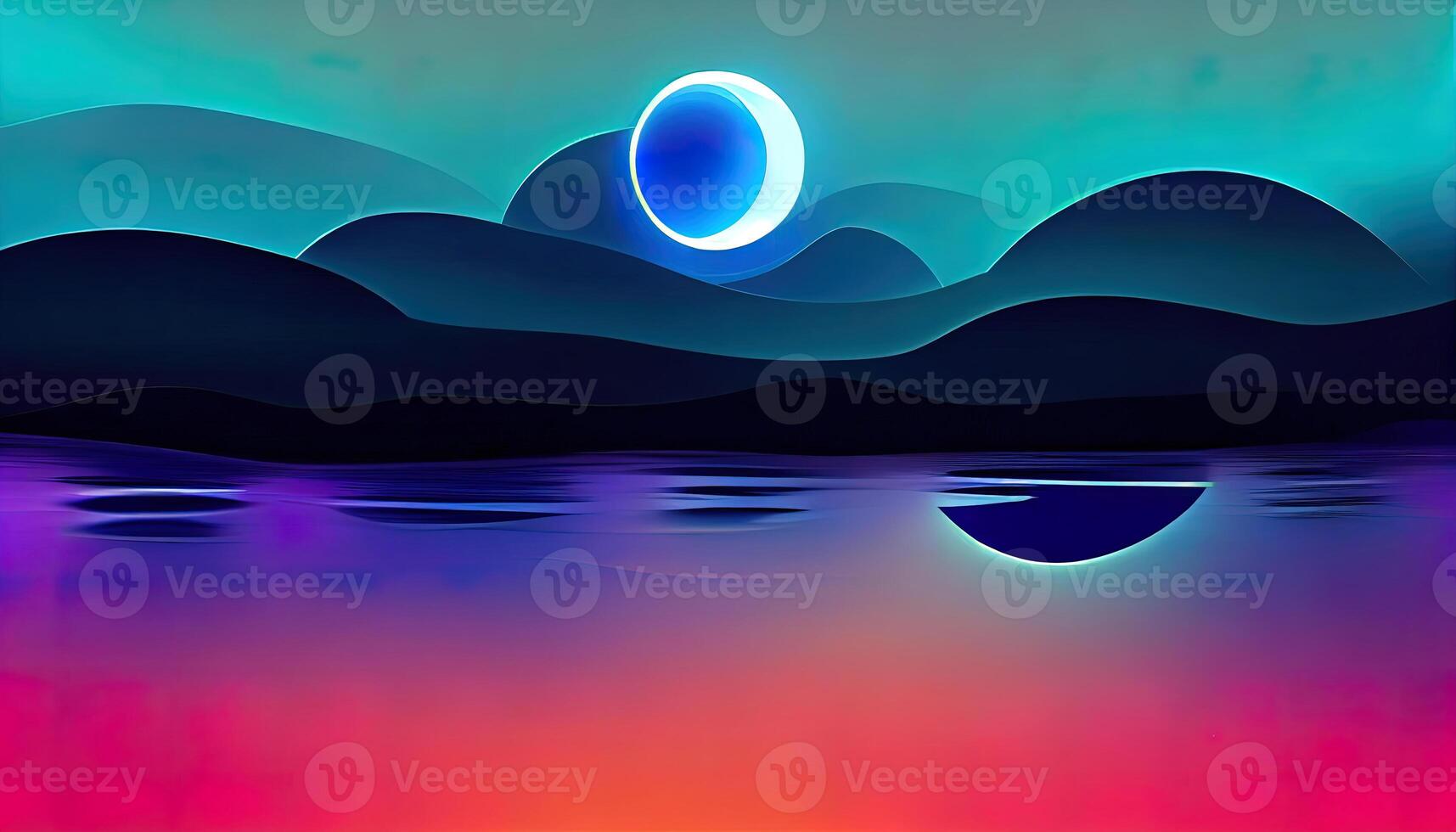 abstract landscape and island, moonlight, shine, Dark natural scene. Futuristic night landscape with abstract landscape and island, moonlight, shine, Dark natural scene. photo