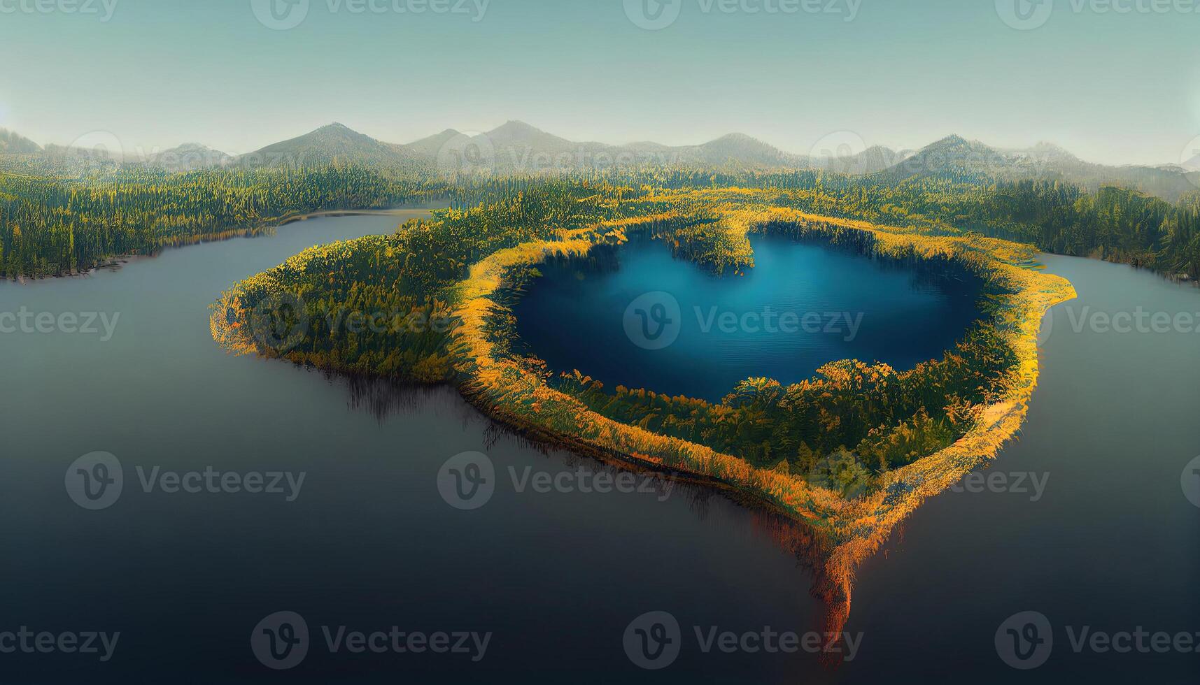 Heart shaped island aerial view i love travel beach and sea bird'seye view. photo