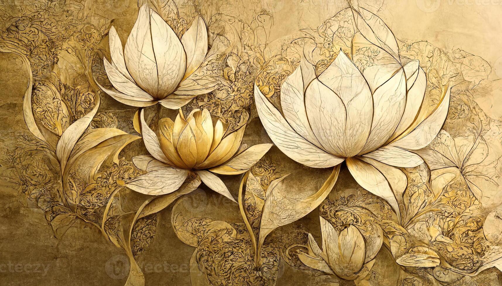 Luxury seamless blooming lotus background illustration. photo