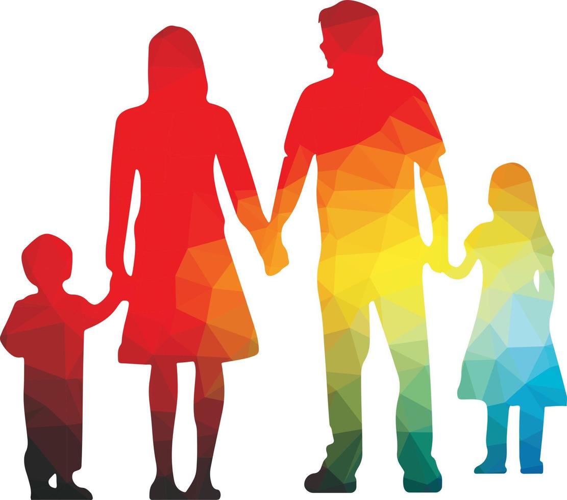 de colores silueta de un familia con dos niños vector