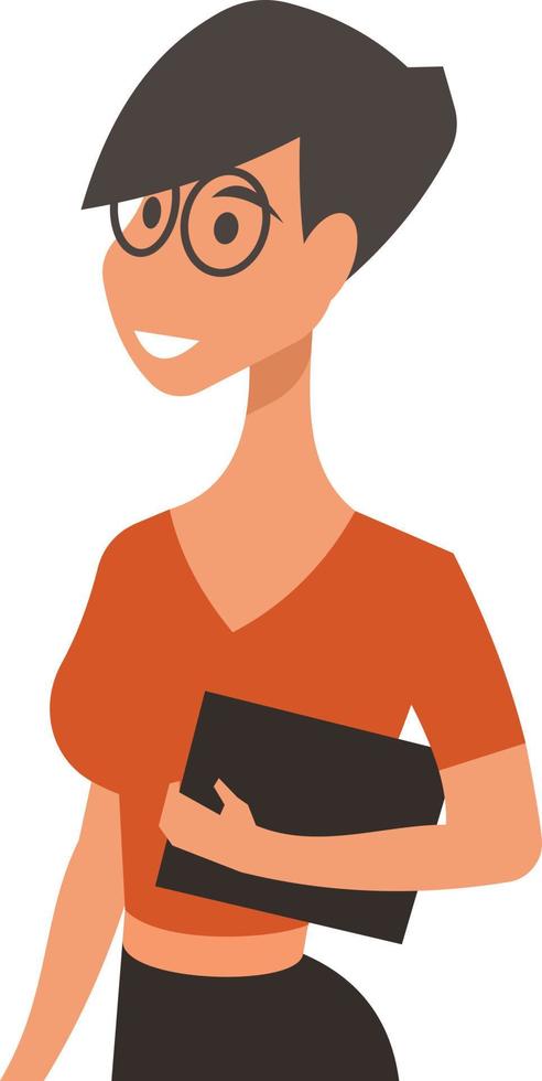 Image Of A Woman Holding A Laptop Computer vector