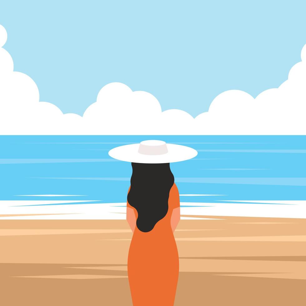 ilustración de un mujer en el playa vector