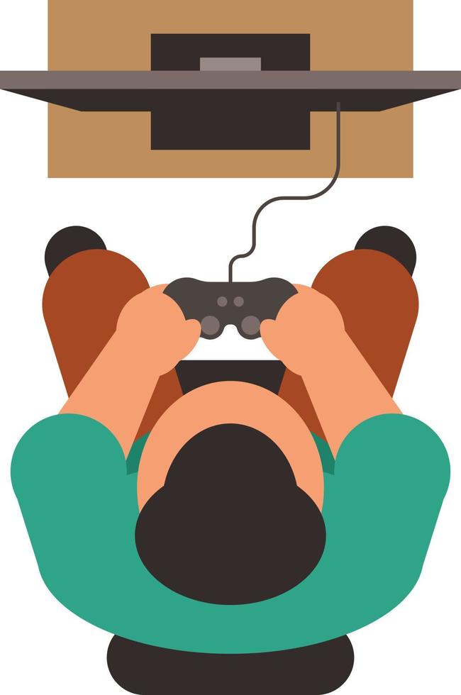 Image Of A Kid Playing Video Games, Seen From Above vector