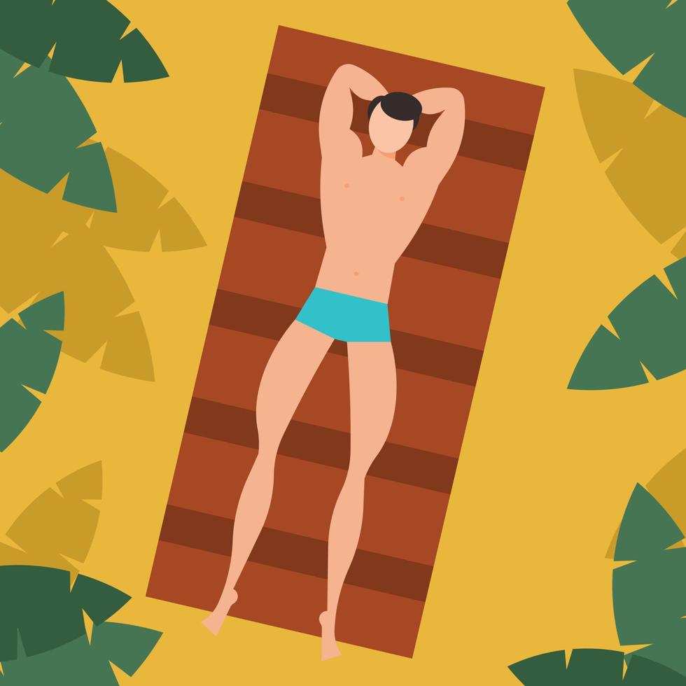Graphics Of A Man Catching Tan On The Beach vector