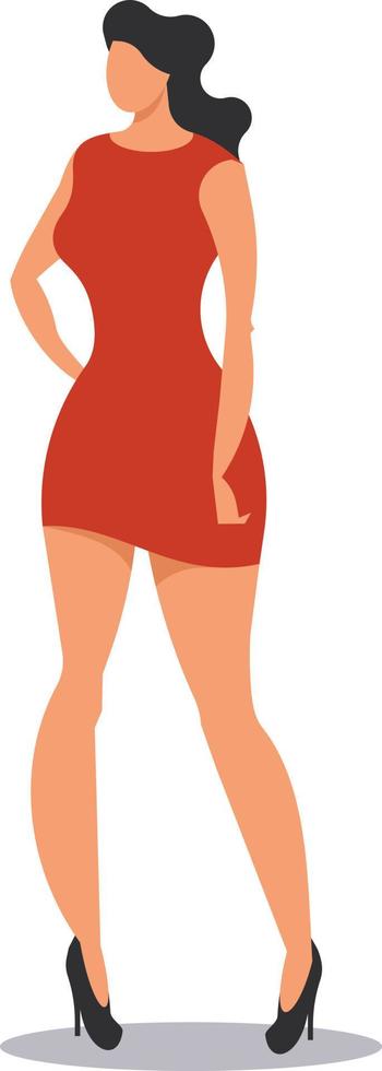 Image Of A Slim Woman In Red Dress vector