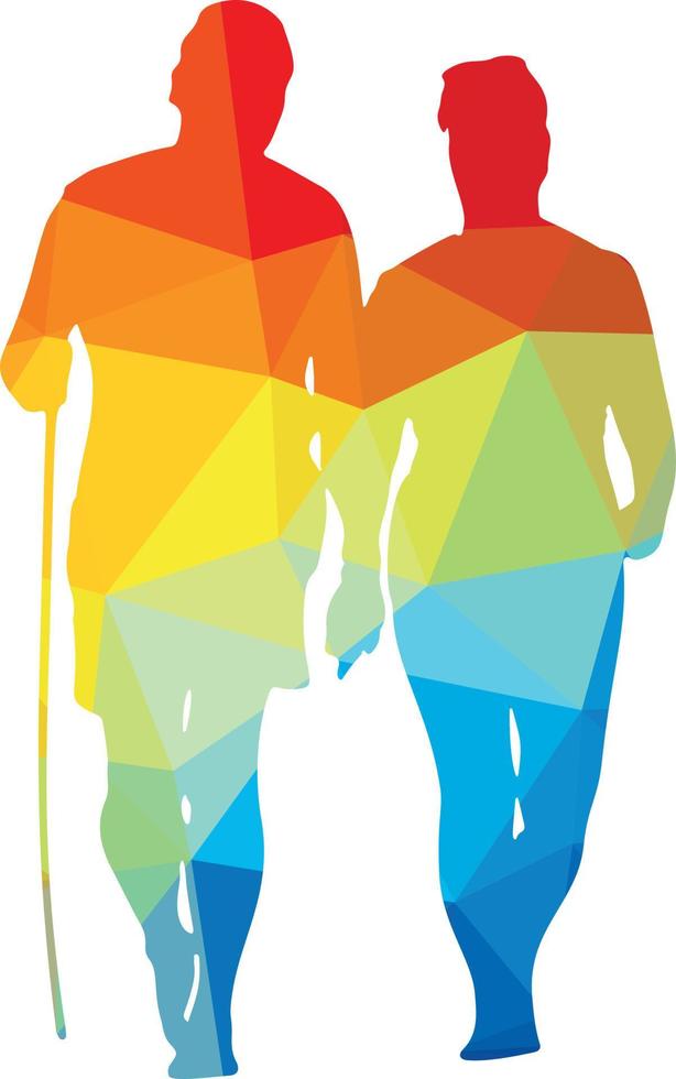 Silhouette Of Two People Hiking Together vector