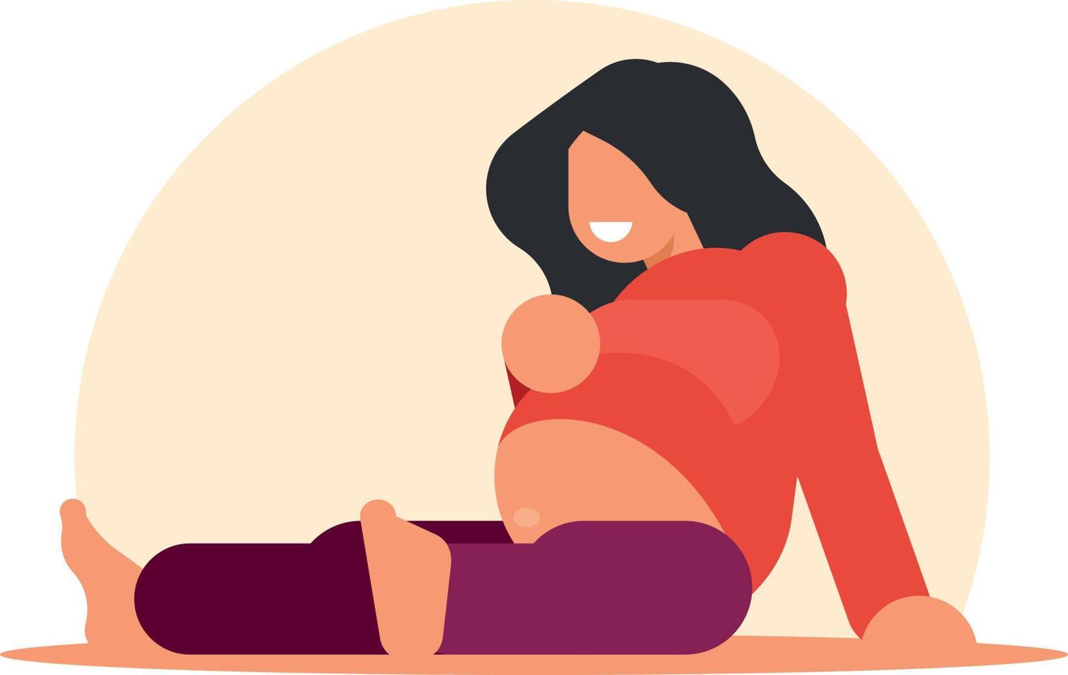 Image Of A Pregnant Woman Sitting On The Floor vector
