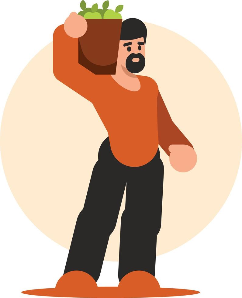 Man Is Carrying A Basket Full Of Apples vector