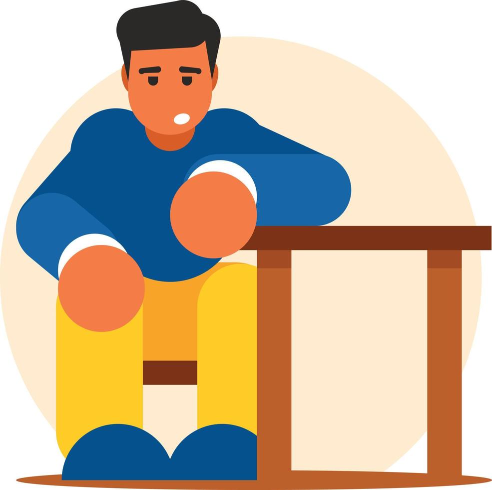 Image Of An Exhausted Person Sitting By The Table vector