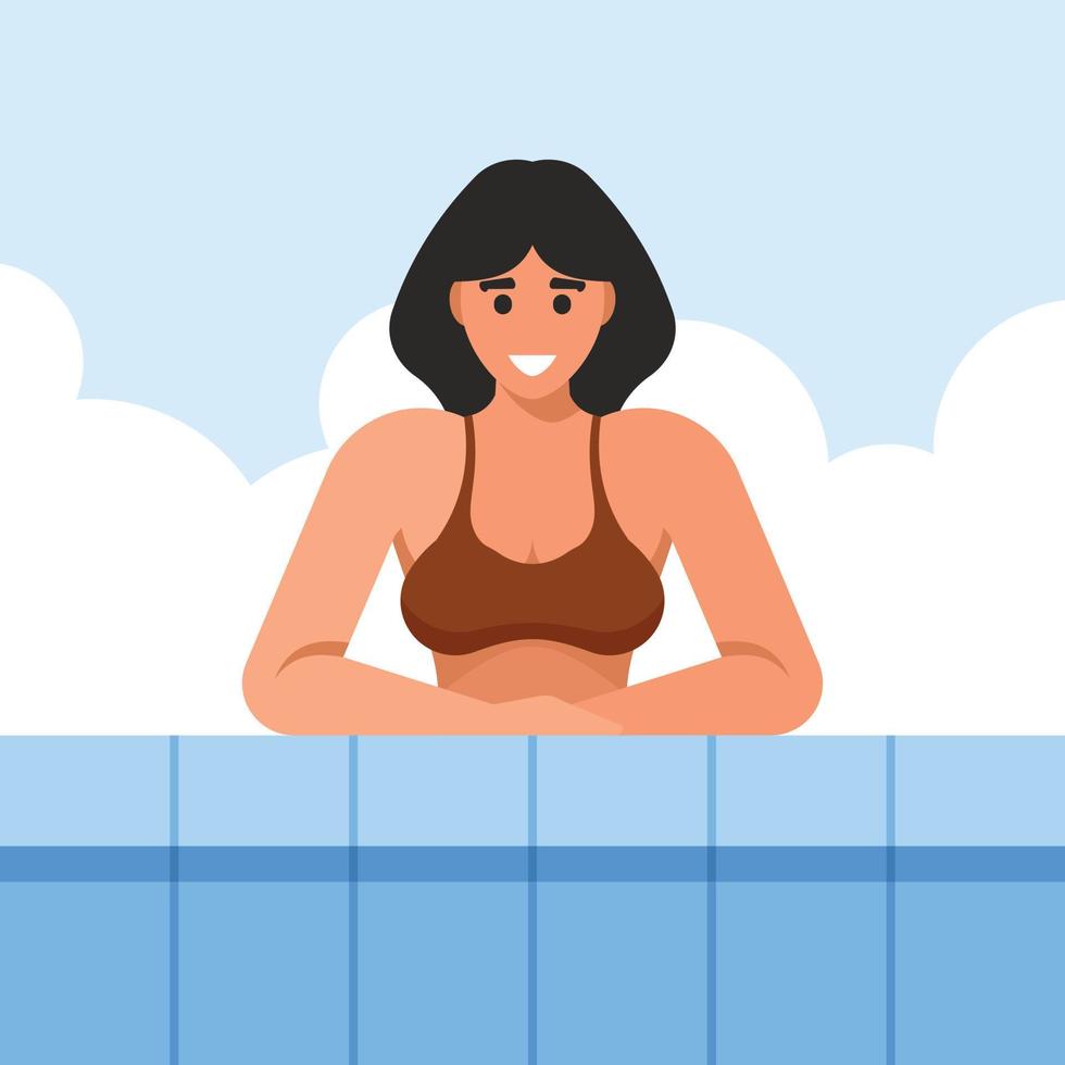 Girl In A Swimsuit Standing In The Pool vector