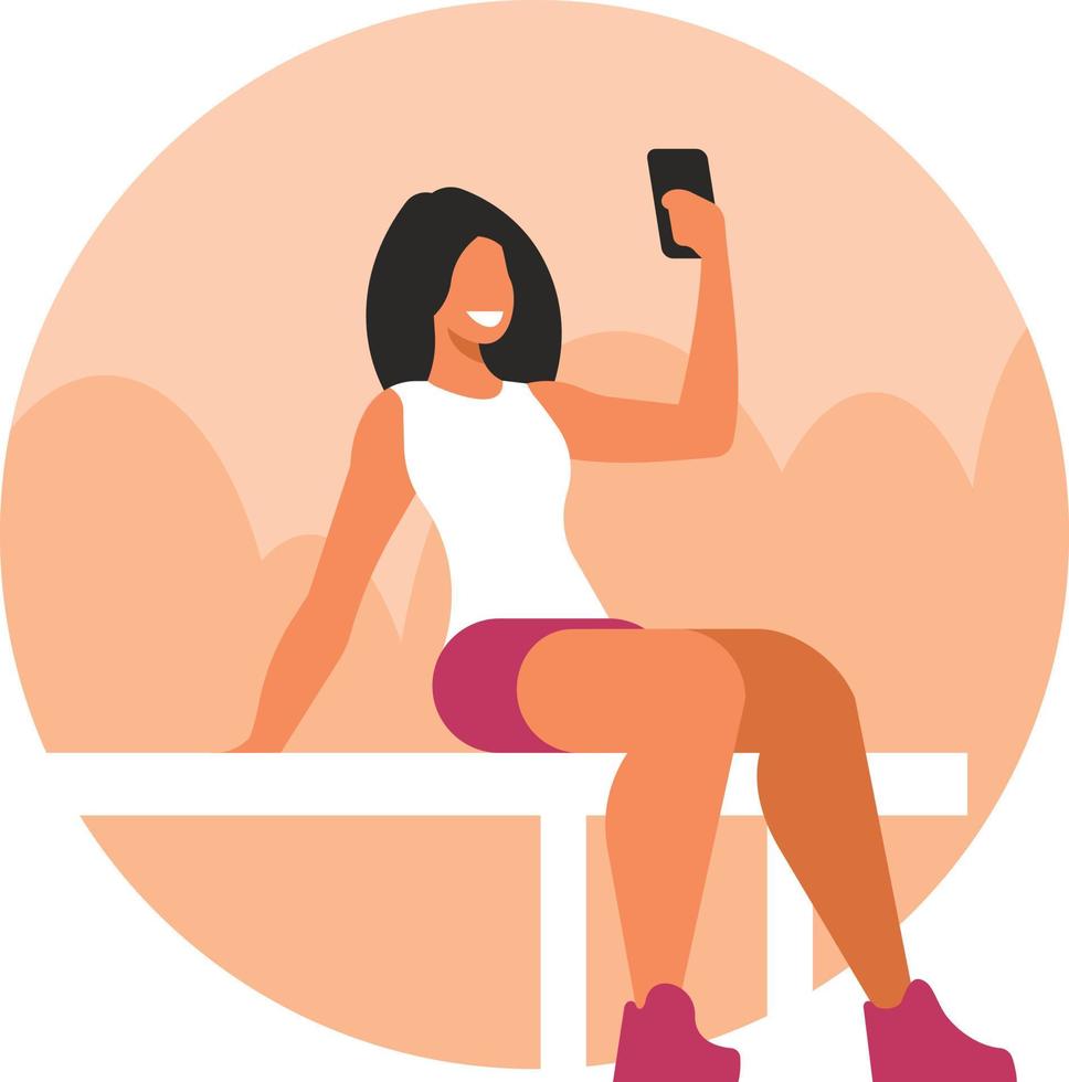 Graphics Of A Girl Taking A Selfie On The Bench vector