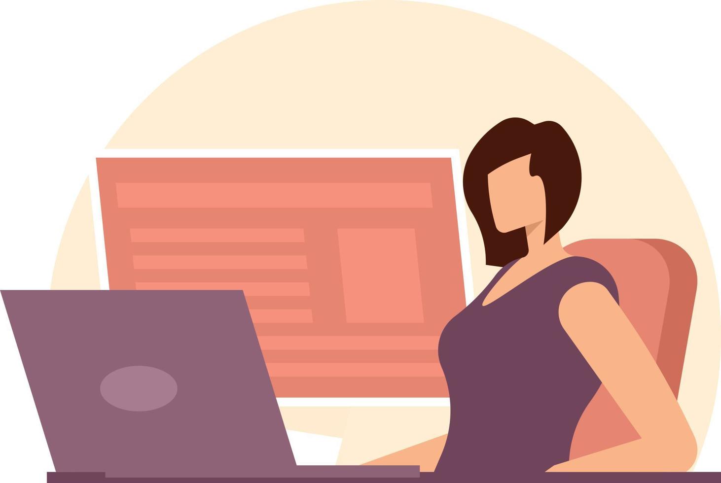 Image Of A Woman Working On Her Laptop vector