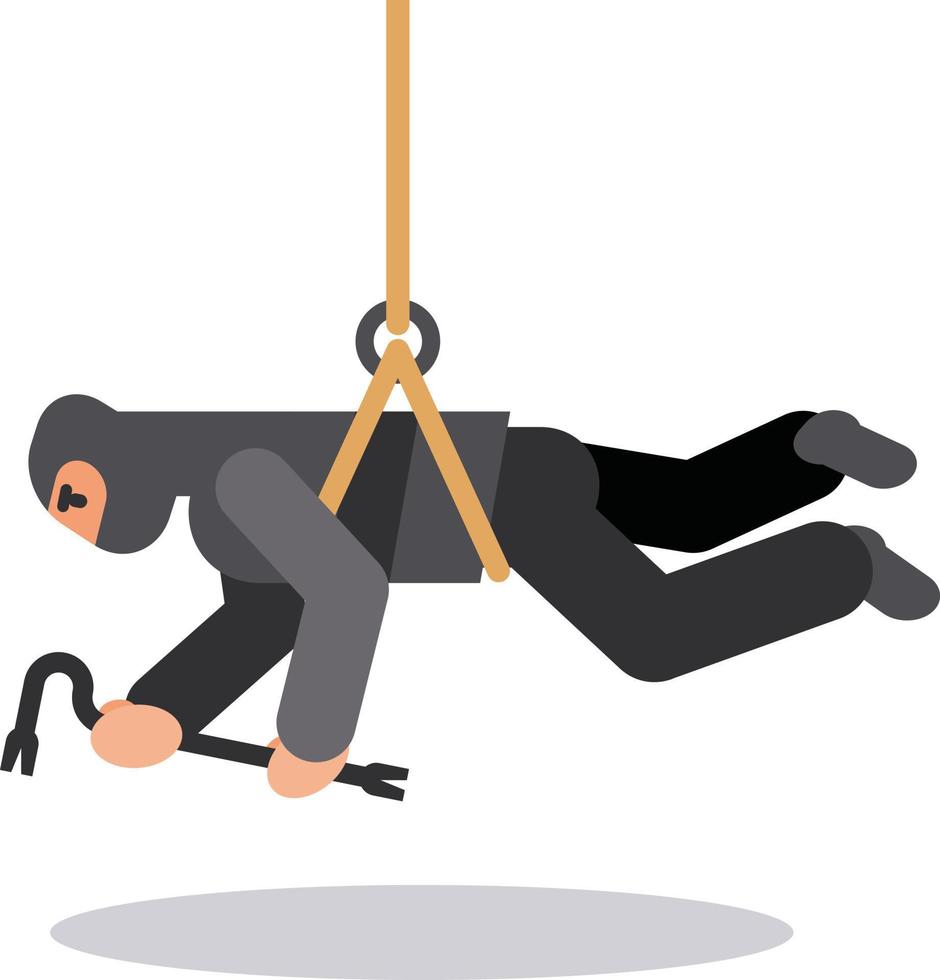 Image Of A Burglar Hanging On A Rope vector