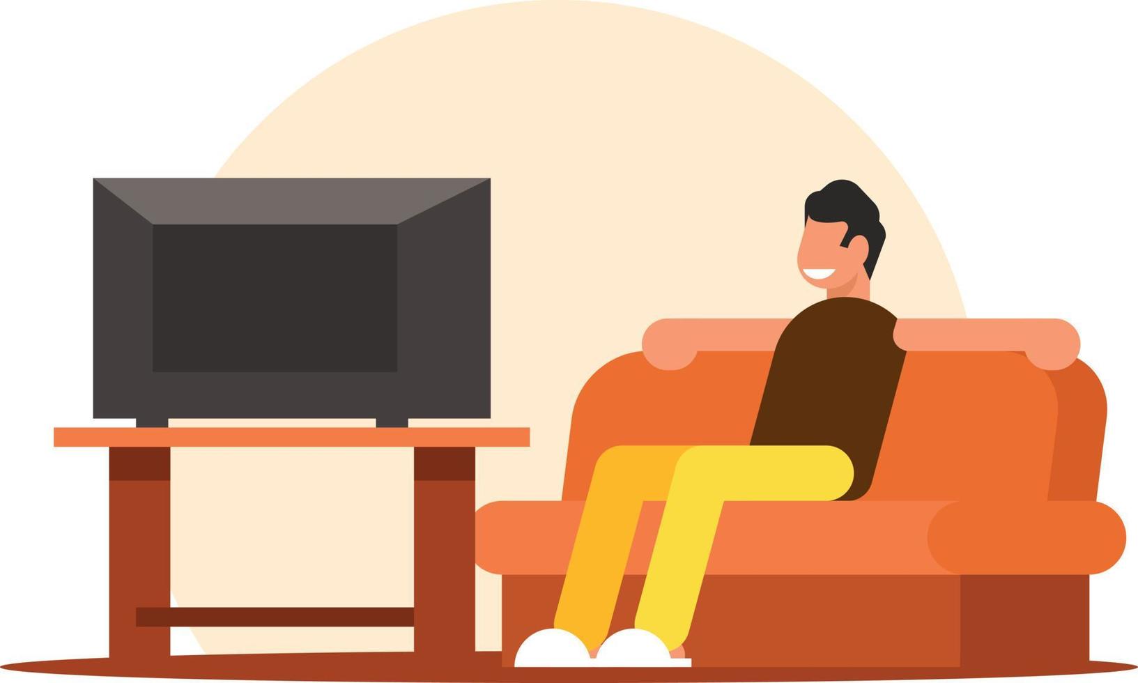 Illustration Of A Relaxed Man Watching Tv vector