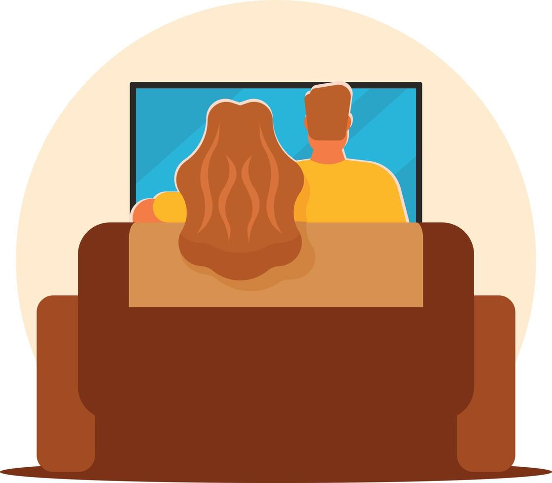 Image Of A Man And Woman Watching Tv vector