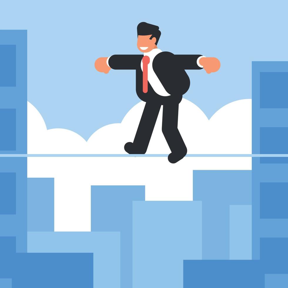 Image Of A Businessman Doing A Tightrope Walking vector