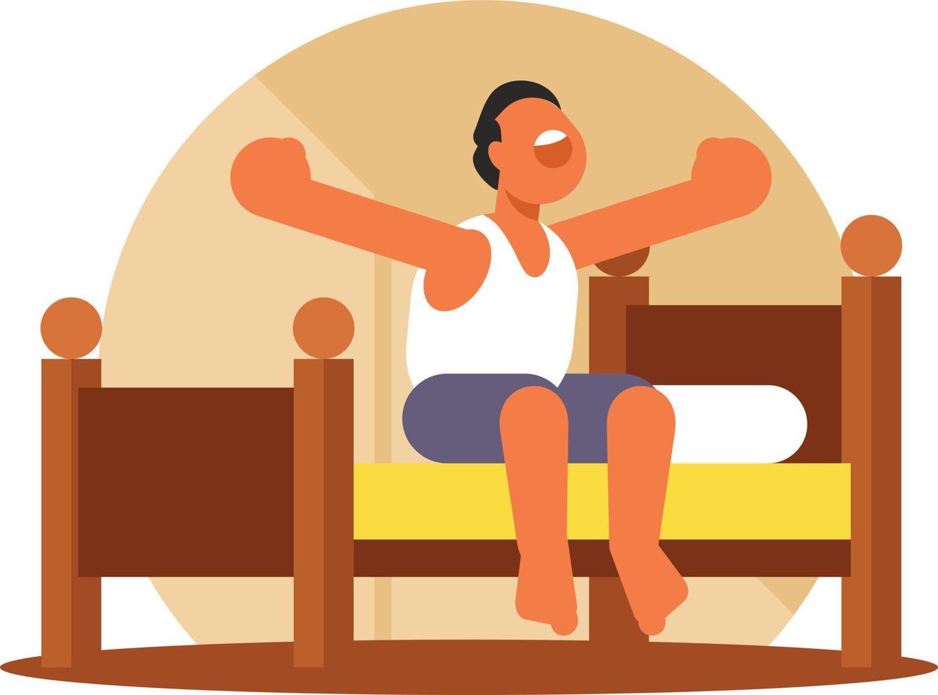 Image Of A Boy Waking Up In His Bed vector