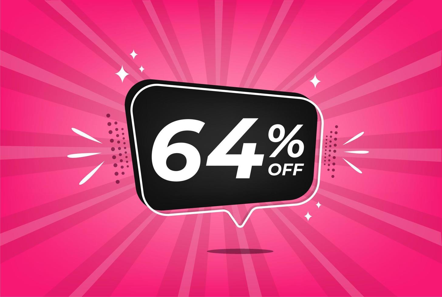64 percent discount. Pink banner with floating balloon for promotions and offers. vector