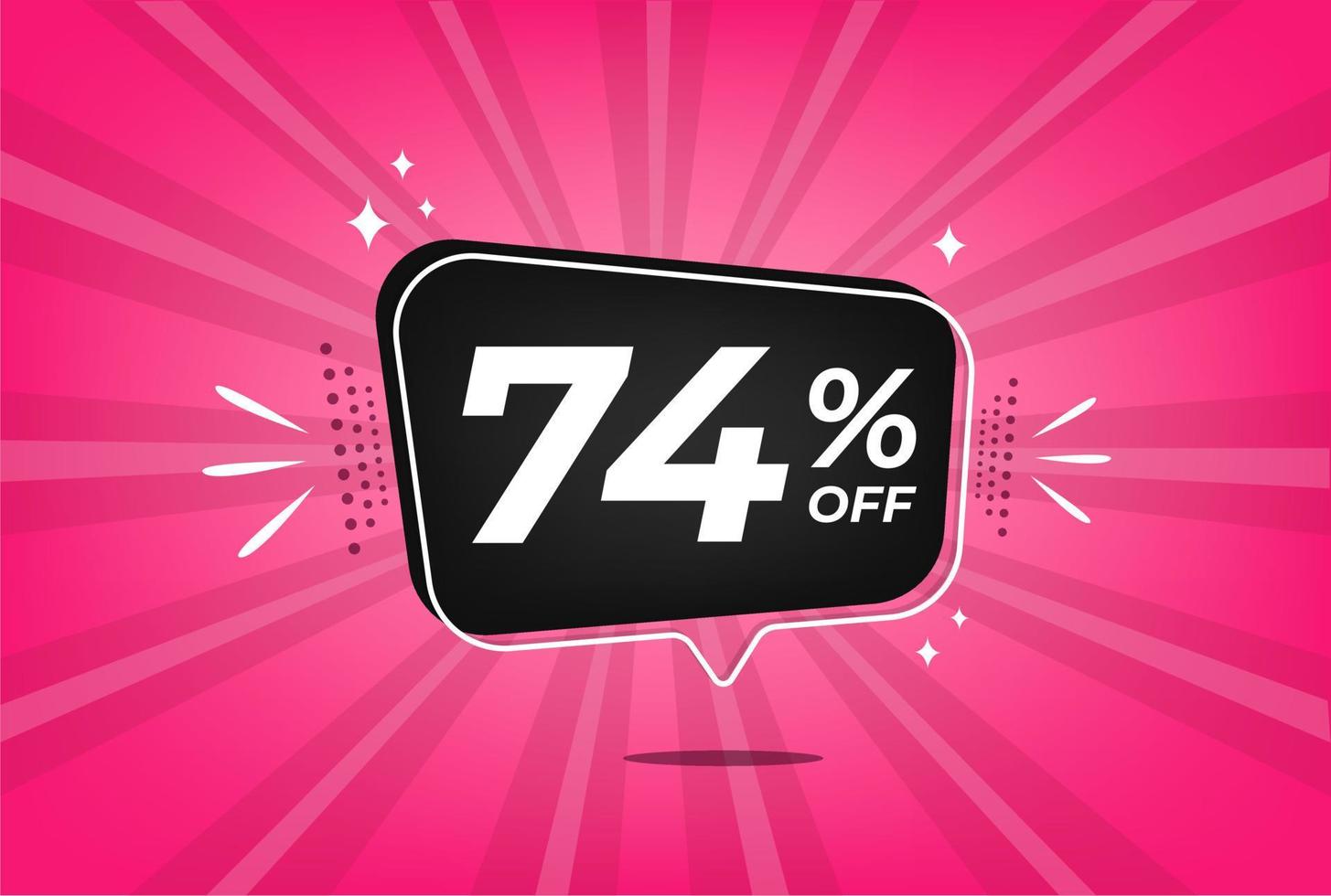 74 percent discount. Pink banner with floating balloon for promotions and offers. vector